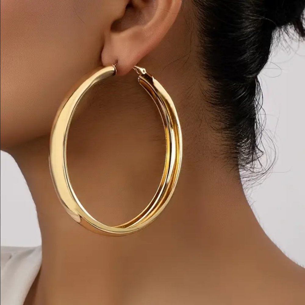 14K Gold Womens 2.75" Large Chunky Hoop Earrings 14 k Silver Big Hoops Jewelry